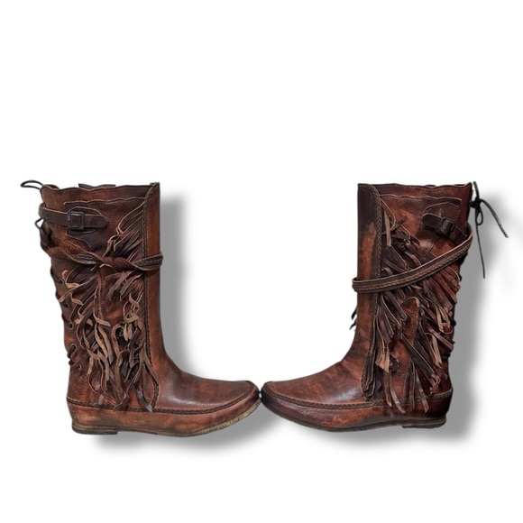 Allsaints Pipaluk Brown Leather Fringe Western Native American Boots Size 38 - Picture 3 of 12